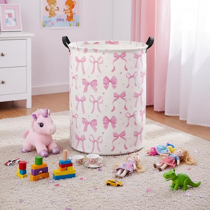 HIYAGON Baby Laundry Basket Baby Hamper for Nursery Girl Kids Butterfly Hamper Cute Kids Toys Storage Bin Organizer Butterfly Room Decor for Home(Dreamy Bowknot) - Image 6