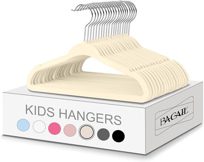 BAGAIL 50 Pack Kids Velvet Hangers 14 Inches Children's Clothes Hangers Non-Slip Baby Hangers for Infant/Toddler (Ivory) by BAGAIL