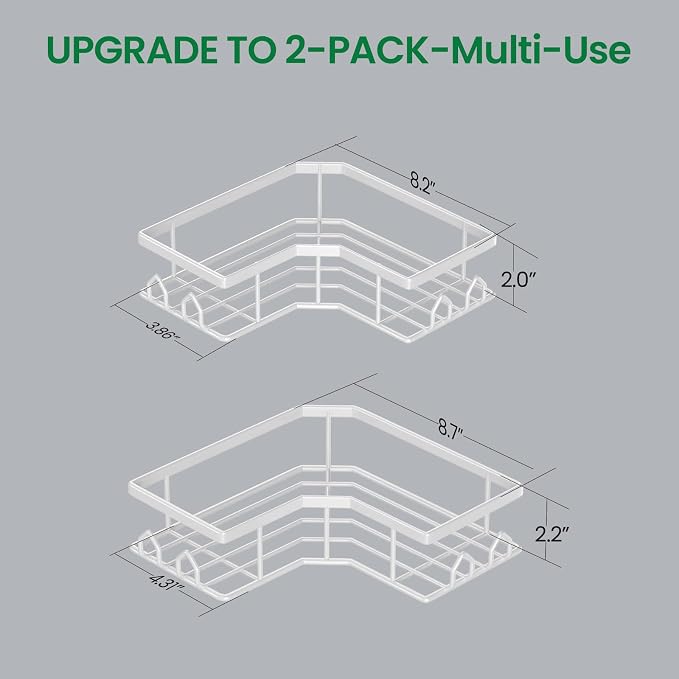 Adhesive Shower Caddy, 2 Pack Corner Bath Organizer, Rustproof Stainless Steel Shower Shelves with Large Capacity, No Drilling Shelves for Bathroom Storage, Home, Kitchen Décor (White). - Image 2