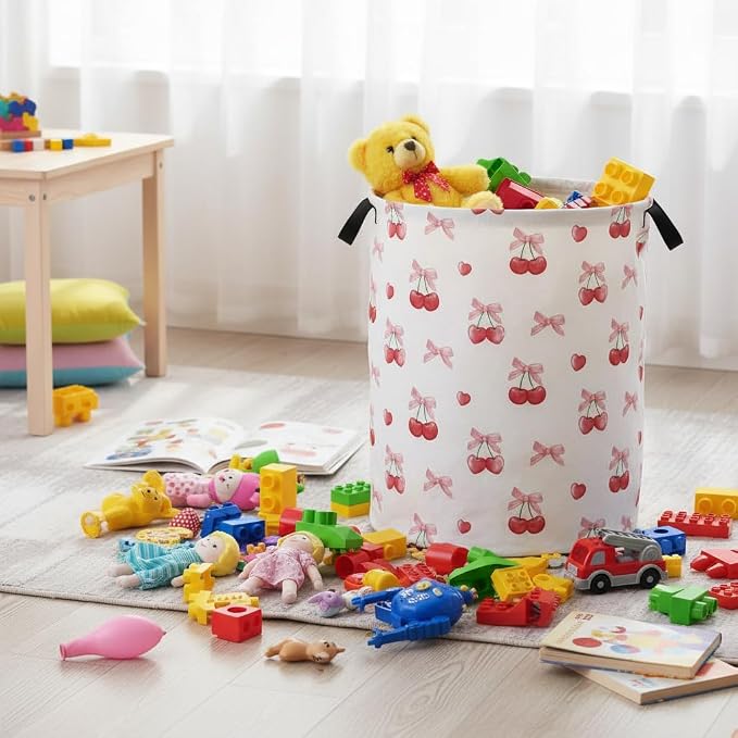 Baby Laundry Basket Baby Nursery Hamper Kids Laundry Basket Toy Storage Bin for Boys Room Decor Gift Baskets for Bedroom Bathroom(Cherry) - Image 4
