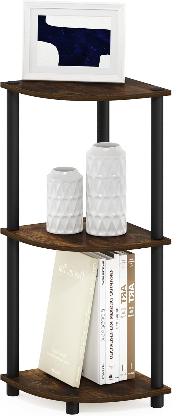 Furinno TURN-N-TUBE Corner Shelf, 3-Tier Corner Bookshelf, Display Storage Shelves with Open Shelves, for Organization and Storage, Living Room, Home Office, Garage, Amber Pine by Furinno-FitsYourSpaceFitsYourBudget