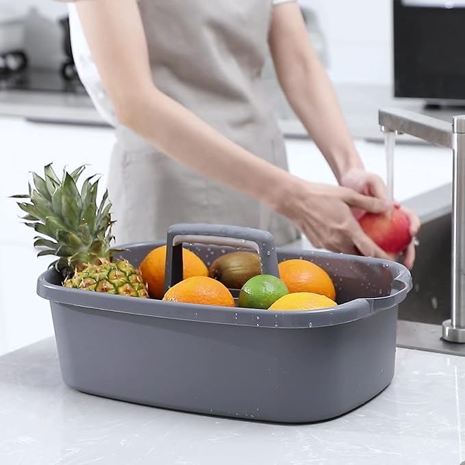 Large Cleaning Supplies Caddy Portable Shower Basket Supply Organizer with Handle Plastic Bucket Tool Storage for Bathroom, Bedroom, Kitchen, College Dorm, Garden, Dark Gray 2 Pack - Image 2
