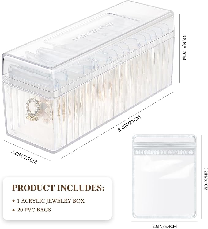 HOMEHIVE Acrylic Jewelry Box Organizer, Clear Jewelry Organizer and Storage with 20 Portable Anti Tarnish Jewelry bags, Travel Jewelry Case for Earrings/Rings/Necklaces Gifts for Women Girls, Clear - Image 4