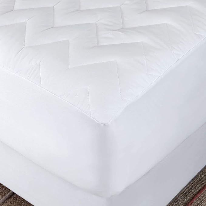 Waterguard Quilted Cotton Mattress Pad - Short Queen Size - Soft, Comfortable, and Fluffy Mattress Pad - Waterproof Mattress Protector Stretched 15" for Snug Fit on Regular Sized Mattress