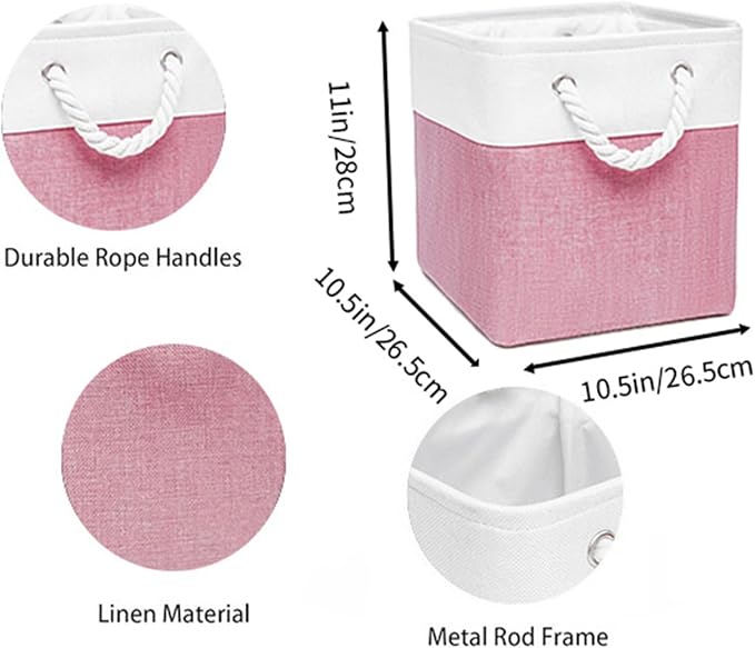 Cube Storage Bins, Collapsible Fabric Storage Cubes Bins, 11 Inch Cube Storage Bins with Handles, Foldable Storage Cubes (Pink, 10.5 * 10.5 * 11inch) - Image 4
