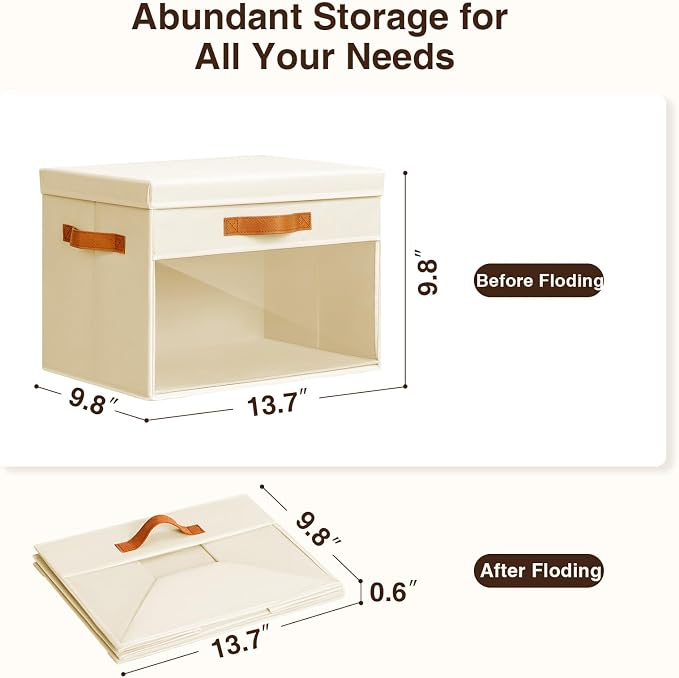 Homsorout Large Storage Bins with Lids - 4 Pack Foldable Decorative Organizers with Clear Windows & Handles, Cube Storage Organizers for Clothes, Blankets, Sweaters, Sheets, Beige - Image 3