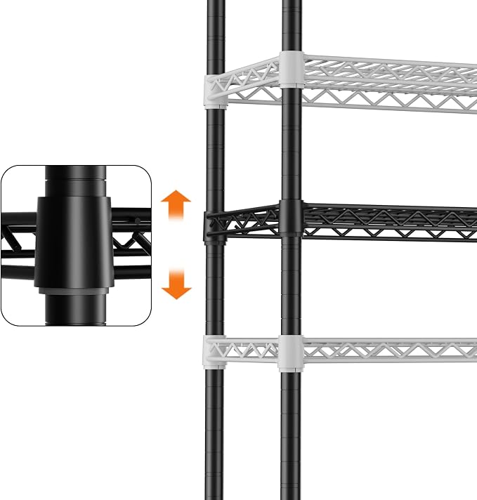 SINGAYE 4 Shelf Storage Wire Shelves Closet Bathroom Organizers Metal Pantry Kitchen Garage Shelving Unit Laundry Room Organization Home Narrow Rack Net Basket with Wheels Black - Image 8