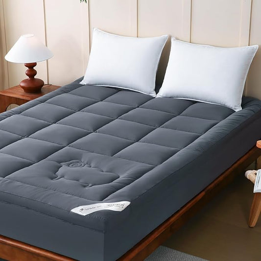 YOUR MOON 100% Organic Wool Mattress Topper Queen Size, 800GSM Natural Wool Filling, Thick Pillow Top Mattress Pad, Back Pain Relief Bed Topper with Cotton Cover, 16" Deep Pocket, 39"x80" (Gray)