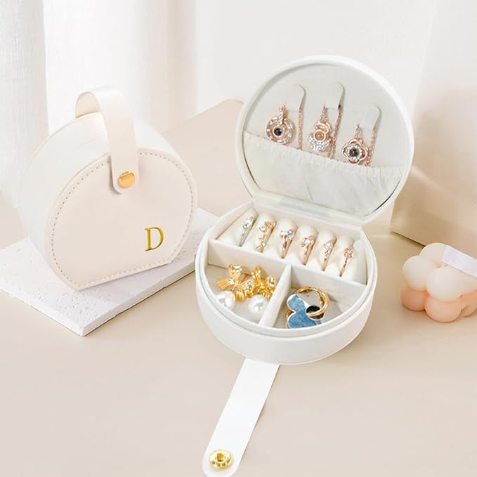 Travel Jewelry Case,Personalized Jewelry Box,Elegant Half-Moon Design with Personalized Golden Initial Case,Personalized Gifts for Women,Jewelry organizer;Personalized Gifts for Women or Friends(D) - Image 3