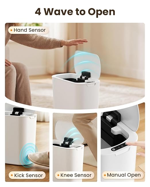 Cesun Motion Sensor Trash Can, 5 Gallon Automatic Bathroom Garbage Can with Lid, Touchless Smart Plastic Slim Wastebasket for Bathroom, Office, rv, Bedroom, Living Room, White - Image 2