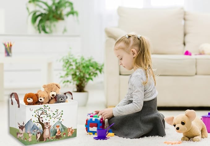 Kids Basket Animal Baskets Cute Storage Bins Rectangular Toy Storage Bin Organizer Book Box ,Animals Room Decor(Mountain animal) - Image 5
