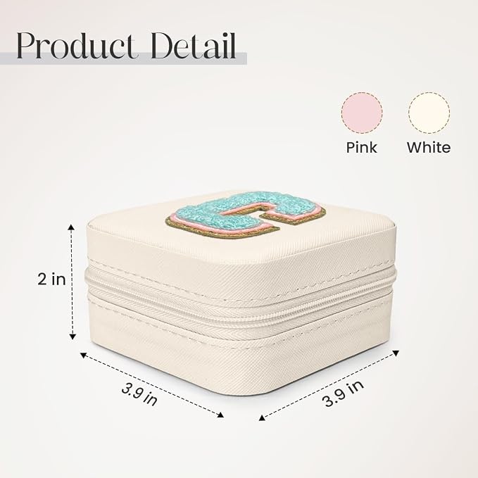SANDJEST Personalized Jewelry Box, White Travel Jewelry Box with Initial C, Small Monogrammed Jewelry Case Organizer for Girls Women Teen Kids, Mini Travel Essentials Gifts for Birthday Christmas - Image 2