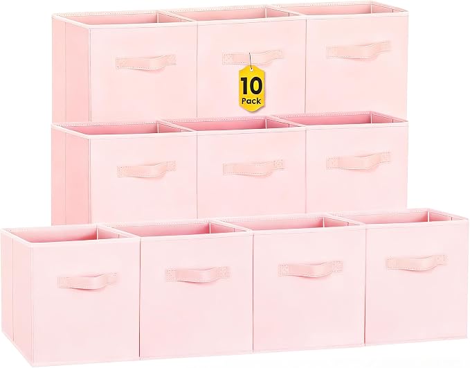 Criusia Storage Cubes- 11 Inch Cube Storage Bins for Organizing Shelves - Nursery Closet Organization Bins for Clothes Blanket - 10 Pack Collapsible Decorative Storage Box for Living Room (Pink) by Criusia