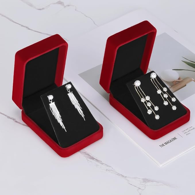 LETURE 2 Pieces Velvet Jewelry Gift Boxes for Necklace Pendant Earring Bracelet, Small Jewelry Storage Display Case for Christmas Wedding Engagement Birthday Anniversary (Red) - Image 6