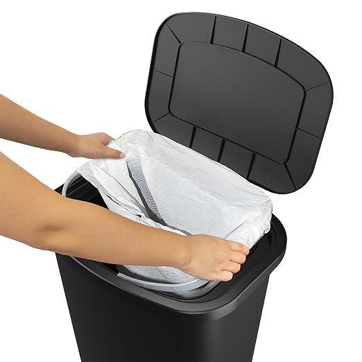 Glad Premium 20 Gallon Trash Can - Plastic Kitchen Waste Bin with Odor Protection of Lid, Stainless Steel Step On Foot Pedal and Garbage Bag Rings, Black - Image 4