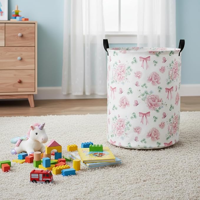 Baby Laundry Hamper kids laundry Basket Waterproof Laundry Bag for Bedroom Toy Clothes Organizer Room Décor(Bowknot Flower) - Image 5