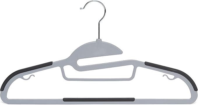 Amazon Basics Space Saving Non-Slip Rubber Coated Plastic Hangers with 360° Swivel Hook, Thin, Gray, Pack of 50 - Image 2