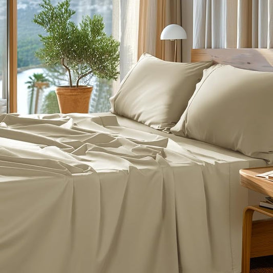 SONORO KATE 100% Egyptian Cotton Sheets Set - 1000 High Thread Count, Luxury 5-Star Hotel Sateen Bed Sheets, Soft, Breathable Long Staple Sheets, Fit up to 16" - 4 PC (Linen,King)
