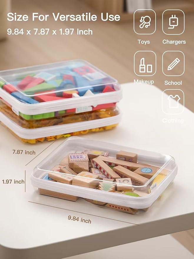 CoiiJoii 3PCS Large Clear Hard Shell Zippered Case, Diaper Bag Organizing Pouches, Waterproof Cosmetic Bag, Kid's Toy Storage Organizer Bins, Pencil Case. - Image 2