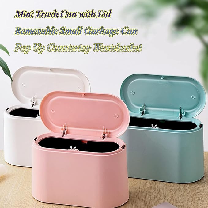 LTWQLing Mini Trash Can with Lid - Removable Small Garbage Can, Tiny Plastic Trash Bin, Pop Up Countertop Wastebasket, Counter Garbage Lint Bin for Bathroom,Office,Kitchen,Desk,Coffee Table(Pink) - Image 3