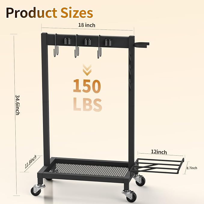 Broom Holder with Cleaning Supplies Organizer Load 160 LBS Cleaning Cart with Wheels Broom Closet Storage with 6 Mop Hanger Grippers, 3 Double-Hooks, Vacuum Stand for Laundry Garage Organization - Image 2