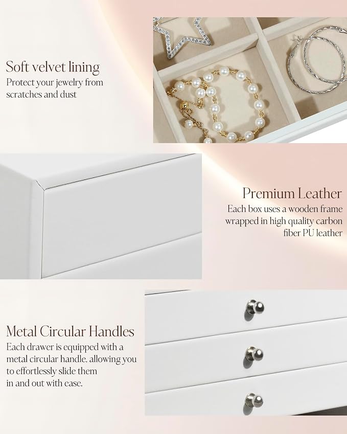 GUKA Large Jewelry Box, Jewelry Case with 10 Drawers for Big and Small Jewelry, Jewelry Storage Organizer for Watch Earrings Necklace Rings Bracelets, Birthday Wedding Gifts, White - Image 6