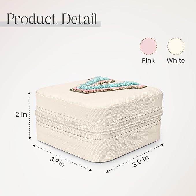 SANDJEST Personalized Jewelry Box, White Travel Jewelry Box with Initial V, Small Monogrammed Jewelry Case Organizer for Girls Women Teen Kids, Mini Travel Essentials Gifts for Birthday Christmas - Image 2