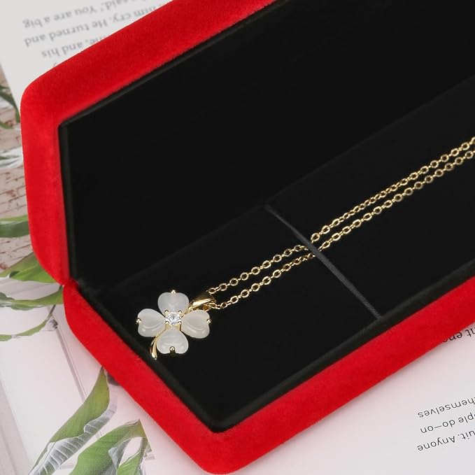 KUKUVR 2 Pieces Metal Velvet Necklace Bracelet Gift Box, Soft Lining Bracelet Pendant Long Chain Organizer Holder Display Case for Wedding Engagement Birthday Anniversary (Red) - Image 4