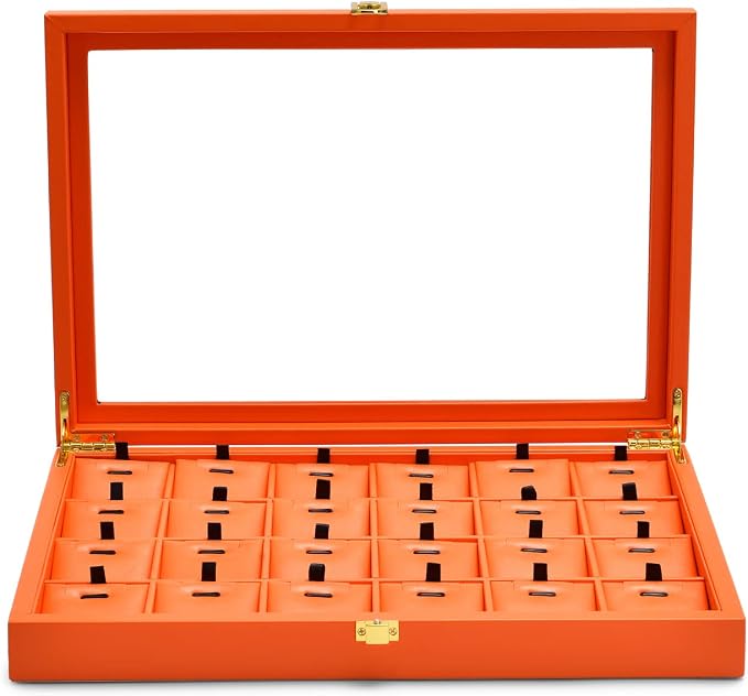 Oirlv Premium Leather Jewelry Tray with 24 Grid Removable Jewelry Cards Necklace Organizer Box with Transparent Acrylic Lid Necklace Pendant Display Case - Image 5