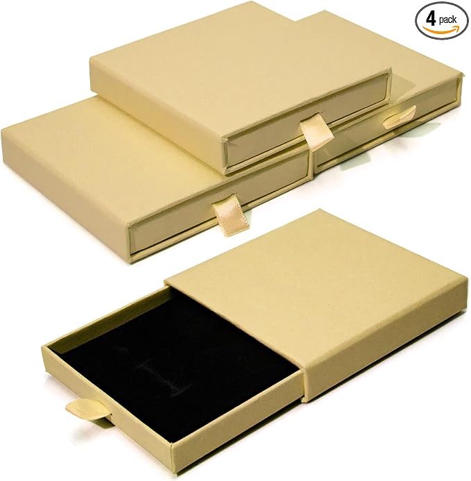 4 Pcs Jewelry Gift Box, 3.5x3.5x0.7Inch Cardboard Jewelry Boxes, Fancy Necklace Bracelet Earring Drawer Organizer Box, Kraft Empty Jewellery Boxes for Necklace Ring Earring Display Box(Kraft) by Rimoev