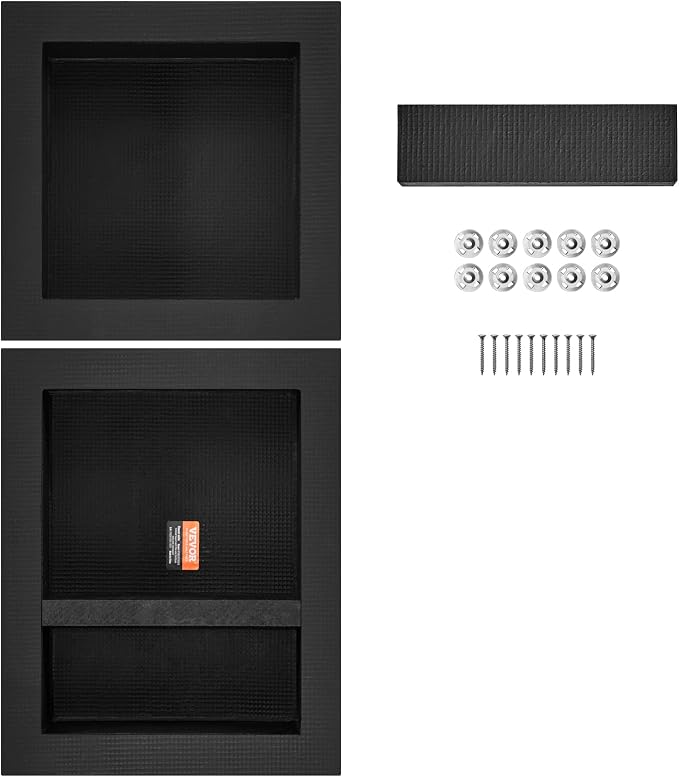 VEVOR Shower Niche Ready for Tile 16" x 16" & 16" x 20", Triple Shelf Organizer, Square Corners Wall-Inserted Niche Recessed, Sealed Protection Modern Soap Storage Niche for Shower Bathroom, Black - Image 10
