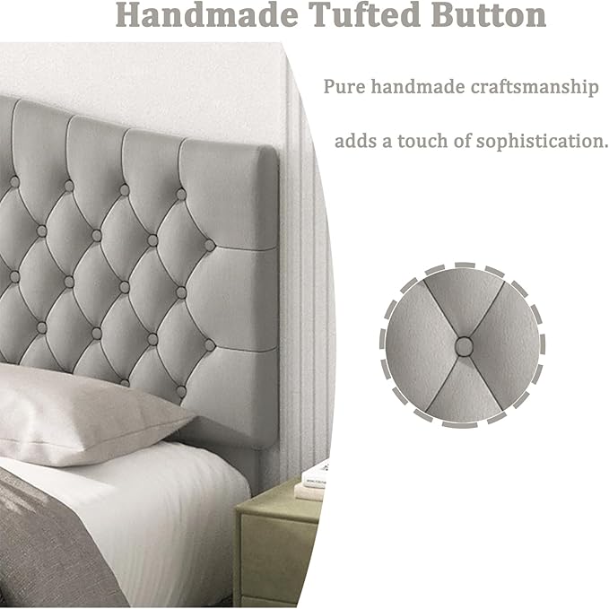 Befurtori King Headboard Only, Upholstered Headboard for Adjustable Bed Velvet Tufted Cal King Size Wall Mounted Head Board with Solid Wood Legs Head Board, Silver Gray