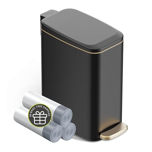 KSSKSS Small Bathroom Trash Can with Lid Soft Close, Step Pedal, 6L / 1.6 Gal Stainless Steel Garbage Bin with Removable Inner Bucket, Slim Wastebasket for Narrow Spaces (Black) - Image 7