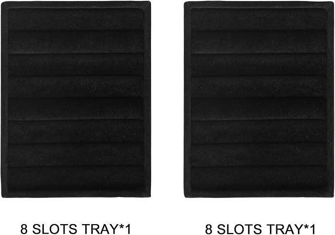 Frebeauty Small Jewelry Tray Set,Velvet Ring Organizer,Stackable Jewelry Organizer Tray,Mini Jewelry Drawer Organizer,4.92 x 3.74 x 0.9 Inches,7 Slots Ring Tray for Women (Set 2,Black) - Image 2