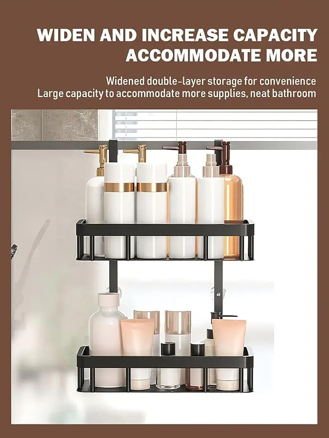 Over Door Shower Caddy, Black Rustproof Bathroom Organizer, 2-Tier Storage Rack, 11.81x5.31 Inch Shelves, No Drilling Required - Image 6