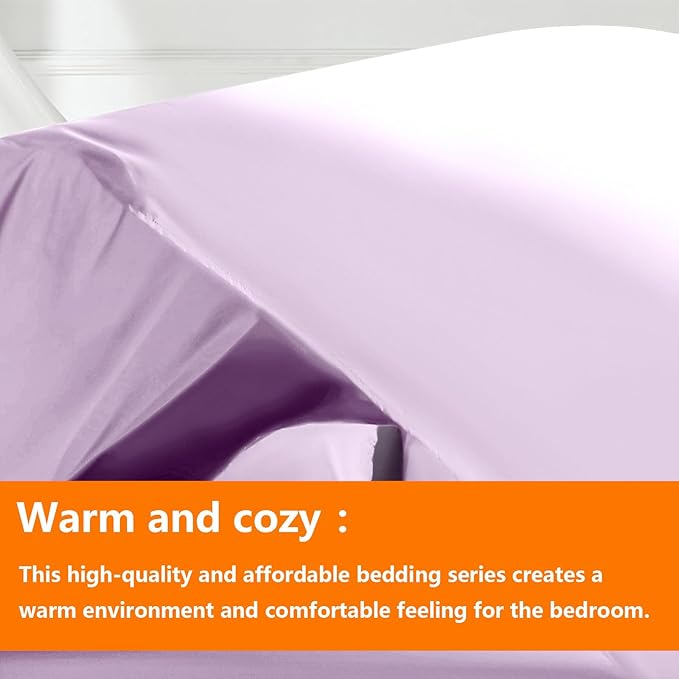 TAIMIT Light Purple Queen Size Comforter Set - 7 Pieces, Bed in a Bag Bedding Sets with All Season Soft Quilted Warm Fluffy Reversible Comforter,Flat Sheet,Fitted Sheet,2 Pillow Shams,2 Pillowcases