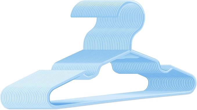 Baby Hangers for Closet 50 Pack Blue Plastic Kids Children's Clothes Hangers Non-Slip (Blue, 50) by trusir