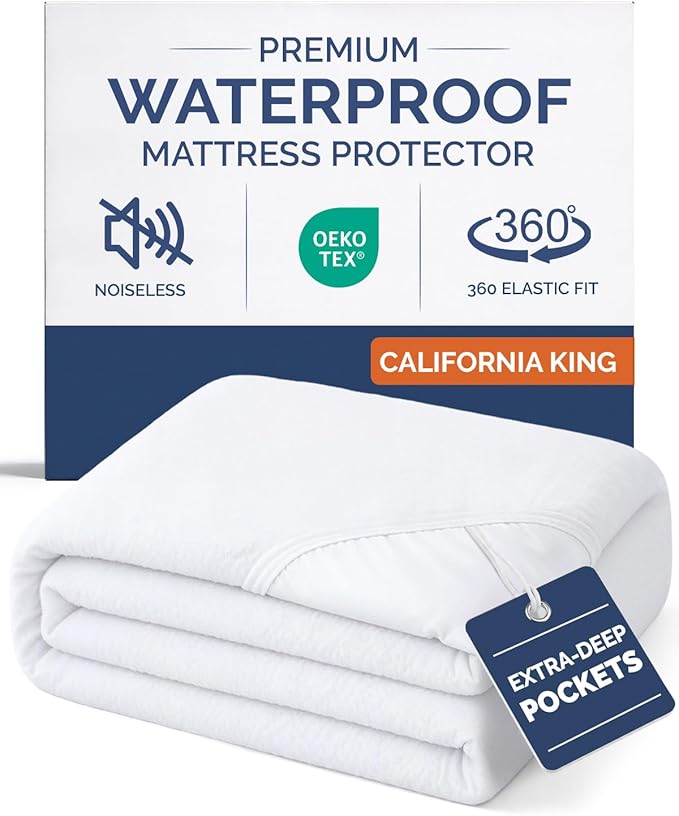 Cal King Mattress Protector Waterproof - Mattress Cover Cal King Size Bed - Bed Protector Waterproof - Absorbent Fitted Sheet up to 16" Deep Pockets - Soft, Breathable and Cooling - Machine Washable