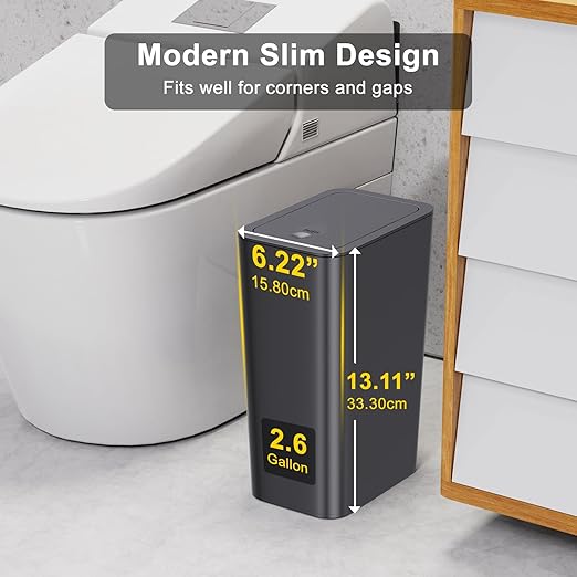 N. NETDOT 3 Pack 10 Liter Small Trash Can with lid, 2.6 Gallon,Garbage Can Slim Trash Bin Waste Basket for Bathroom,Kitchen,Bedroom,Living Room,Office,Laundry - Black - Image 2