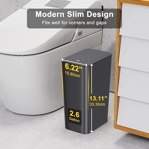 N. NETDOT 3 Pack 10L / 2.6 Gallon Small Trash Can with Lid,Bathroom Garbage Can with Pop-Up Lid,Waste Basket for Bathroom,Kitchen,Bedroom,Powder Room,Office,College (Black-Grey-Off White) - Image 2