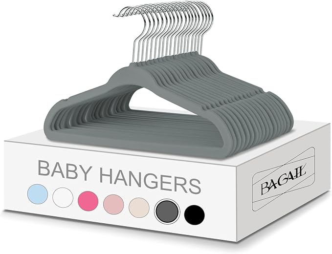 BAGAIL 50 Pack Kids Velvet Hangers 11 Inches Children's Clothes Hangers Non-Slip Baby Hangers for Infant/Toddler (Grey) by BAGAIL