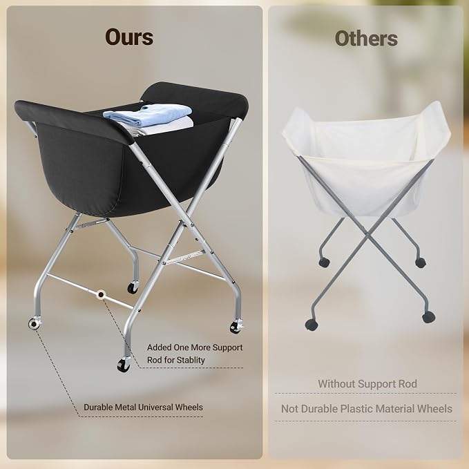 ELYKEN Laundry Cart with Wheels, 33”H Easy Rolling Laundry Hamper with Removable Liner Bag, Sturdy Metal Frame Clothes Basket with 4 Casters and 2 Brakes - Image 3