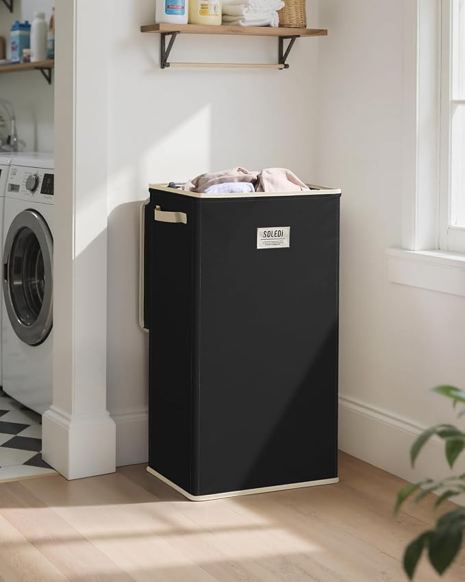 SOLEDI Laundry Hamper with Lid 100L Large & Tall Collapsible Laundry Basket, Clothes Hamper with Bag Removable Easy to Carry, Dirty Hampers for Bedroom, Bathroom, Dorm, College, Pitch Black - Image 2