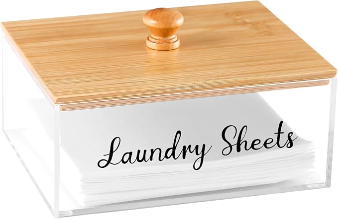 Acrylic Laundry Sheet Holder with Bamboo Lid, Laundry Detergent Sheet Container/Holder/Dispenser, laundry Room Organization and Storage by VOTLEVT