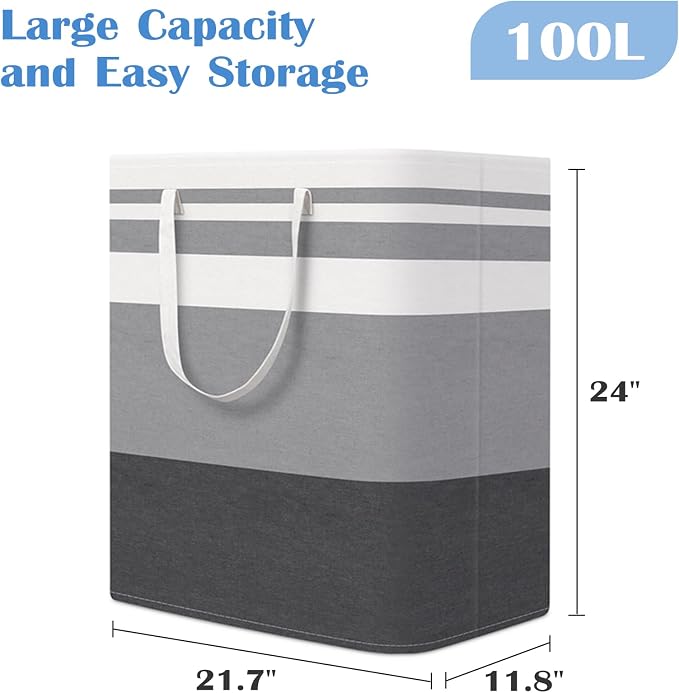 BlissTotes 3-Pack Laundry Basket, Freestanding＆Waterproof Laundry Hamper, Collapsible Tall Clothes Hamper with Easy Carry Handles for Clothes, Towels in the Family and Dorm,Gradient Grey,100L - Image 2