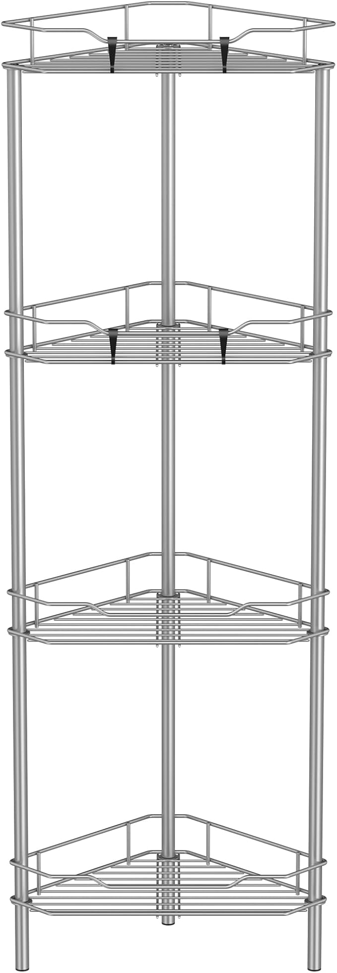 HuggieGems 4 Tier Floor Standing Corner Shower Caddy Organizer Shelf with Hooks, Bathroom Shelves Stand Rack, Gray by HuggieGems