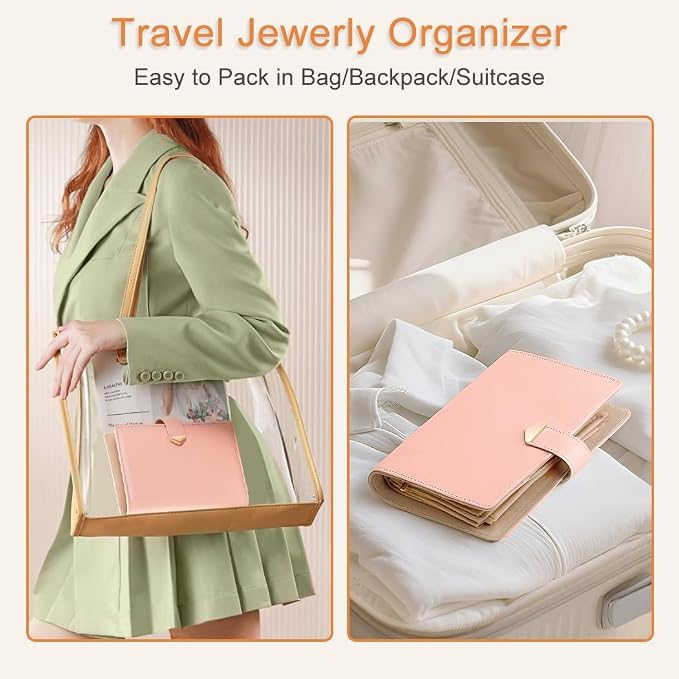 Travel Jewelry Organizer - Waterproof Leather Portable Jewelry Case for Women with Transparent PVC & Suede Lining, Compact Jewelry Storage for Earrings Necklaces Rings - Image 6