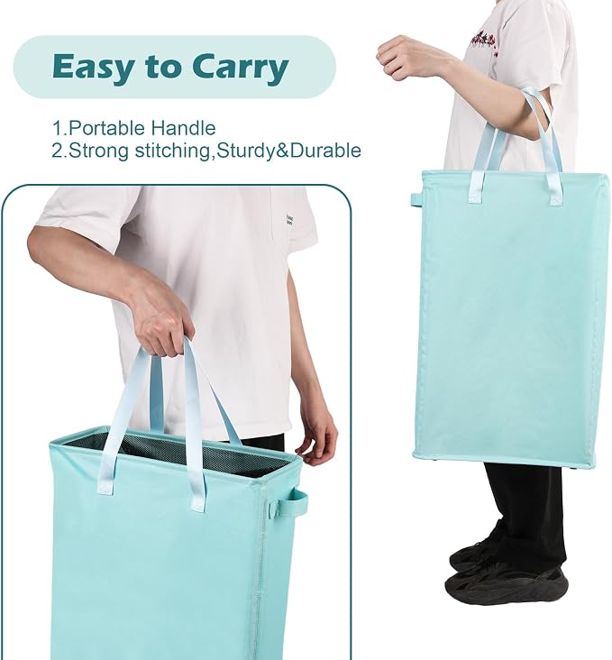 Odonata Slim Laundry Hamper Handles Collapsible Laundry Basket Thin Dirty Clothes Basket Narrow Laundry Bag Foldable Dirty Hamper 45L (Baby Blue) - Image 6