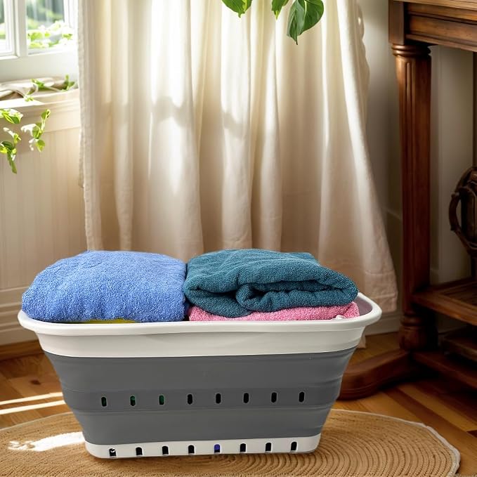 SAMMART 42L (11 gallon) Collapsible Plastic Laundry Basket - Foldable Pop Up Storage Container/Organizer - Space Saving Hamper/Basket (1, Grey/Steel Grey) - Image 6