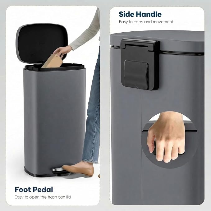 8 Gal Kitchen Trash Can, 30L Recycling or Garbage Bin, Brushed Stainless Steel Waste Basket, Soft&Quiet Close Dustbin, with Step-On Pedal, Removable Inner Bucket, for Home, Office, Living Room - Image 5